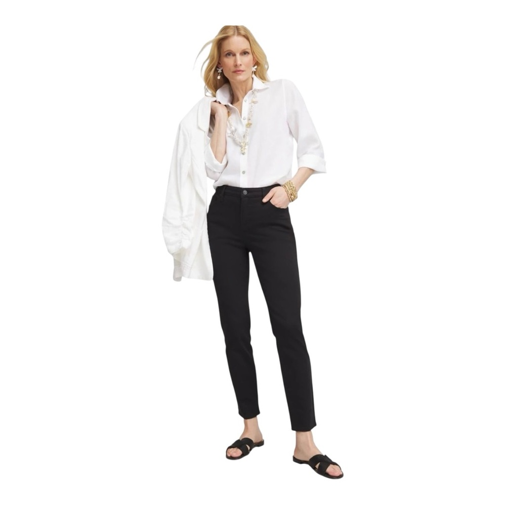 Chico's Girlfriend Black Slim Ankle Jeans with embellishments Sz 1.5 (10) EUC